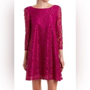 Elegant Lace A-Line Dress in Magenta. NWT size 12 Tahari